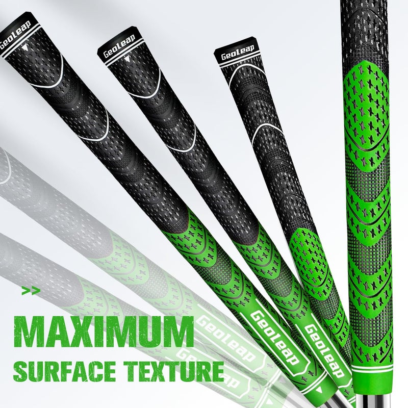 Geoleap Golf Grips Set of 13- Cord Rubber Compound Material, Hybrid Golf Club Grips, All Weather Performance.(Green, Standard) - Image 4